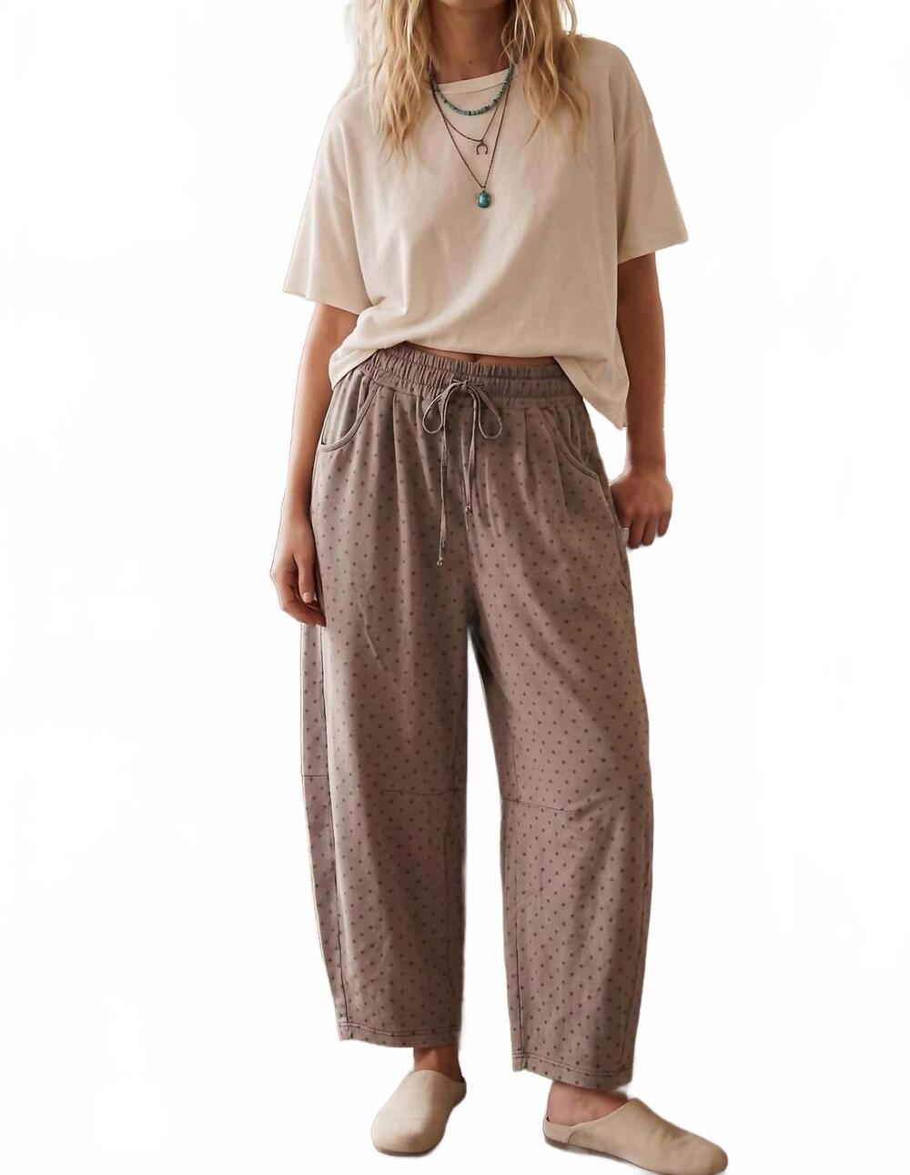 NEW SEWN AND SEEN barrel scuba pants in micro dot mushroom